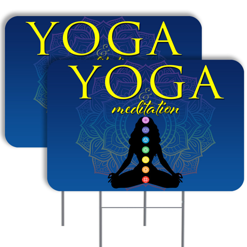 Yoga & Meditation 2 Pack Double-Sided Yard Signs 16" x 24" with Metal Stakes (Made in Texas)