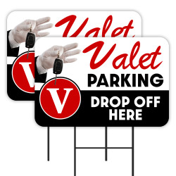 VALET PARKING 2 Pack Double-Sided Yard Signs 16" x 24" with Metal Stakes (Made in Texas)