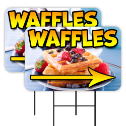 WAFFLES (Arrow) 2 Pack Double-Sided Yard Signs 16" x 24" with Metal Stakes (Made in Texas)