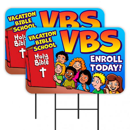 VBS Vacation Bible School Enroll Today 2 Pack Double-Sided Yard Signs ...