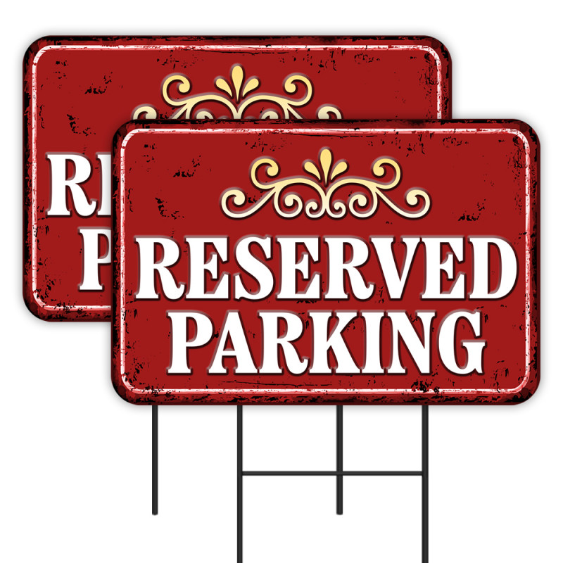RESERVED PARKING 2 Pack Double-Sided Yard Signs 16" x 24" with Metal Stakes (Made in Texas)