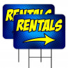 RENTALS 2 Pack Double-Sided Yard Signs 16" x 24" with Metal Stakes (Made in Texas)