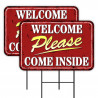 Welcome Please Come Inside 2 Pack Double-Sided Yard Signs 16" x 24" with Metal Stakes (Made in Texas)