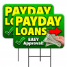 PAYDAY LOANS (Arrow) 2 Pack Double-Sided Yard Signs 16" x 24" with Metal Stakes (Made in Texas)