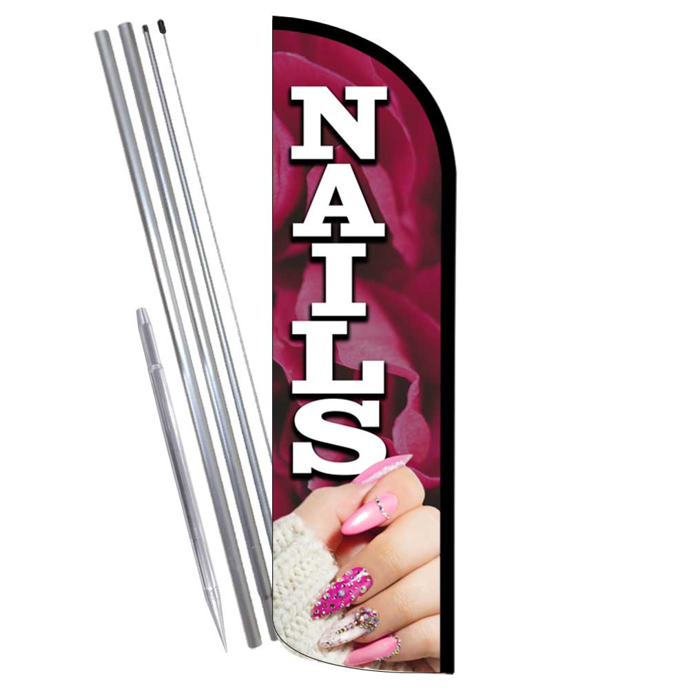 Nails Premium Windless Feather Flag Bundle (Complete Kit) OR Optional Replacemen