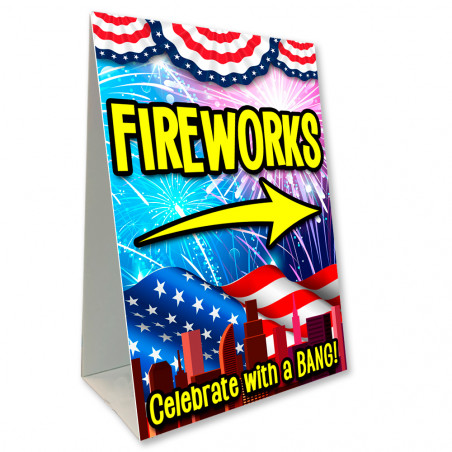 FIREWORKS WITH ARROW Sandwich Board Sign Kit Red & Blue on Yellow 