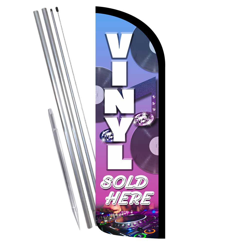 Vinyl Sold Here Premium Windless Feather Flag Bundle (Complete Kit) OR Optional