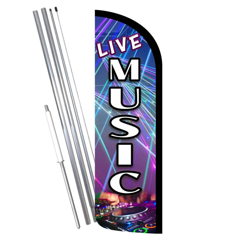 Live Music (DJ) Premium Windless Feather Flag Bundle (Complete Kit) OR Optional Replacement Flag Only