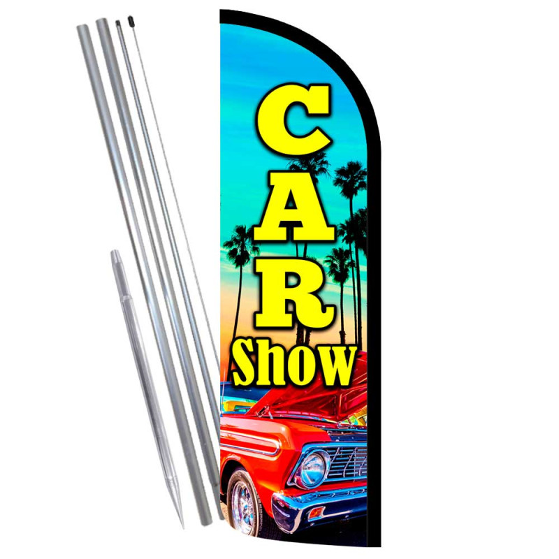 CAR SHOW Windless Feather Flag Bundle (Complete Kit) OR Optional Replacement Flag Only