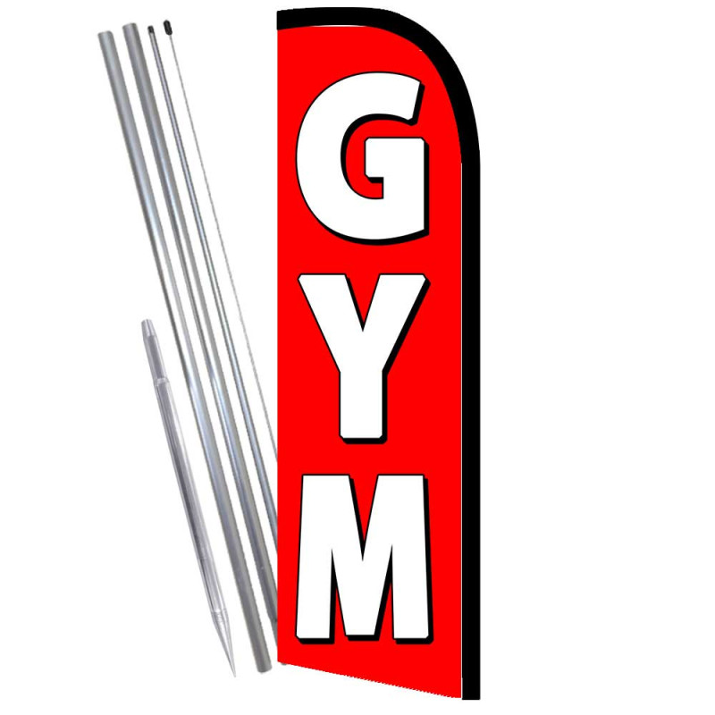 GYM (Red/White) Windless Feather Flag Bundle (Complete Kit) OR Optional Replacement Flag Only