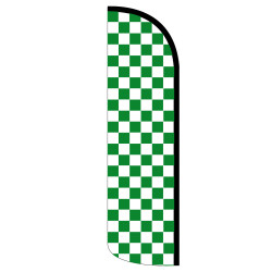 Checkered GREEN/WHITE Premium Windless Feather Flag Bundle (Complete Kit) OR Optional Replacement Flag Only