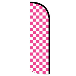 Checkered Pink/White Premium Windless Feather Flag Bundle (Complete Kit) OR Optional Replacement Flag Only