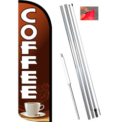 Coffee Premium Windless Feather Flag Bundle (11.5' Tall Flag, 15' Tall Flagpole, Ground Mount Stake) 841098152451