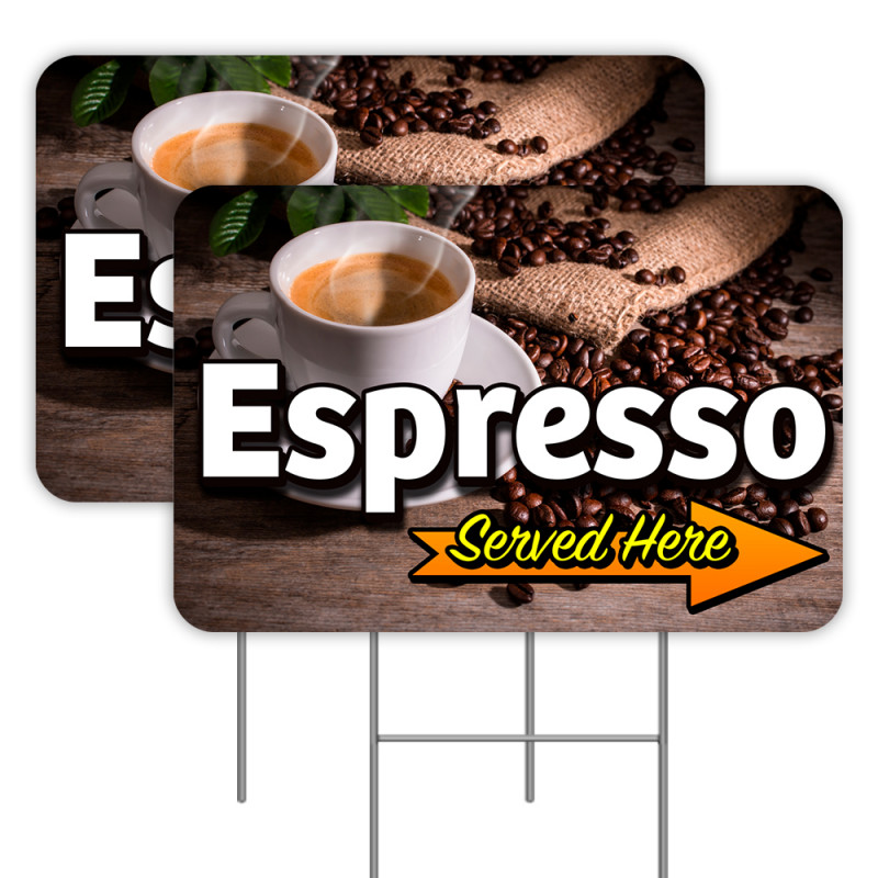 Espresso (Arrow) 2 Pack Double-Sided Yard Signs 16" x 24" with Metal Stakes (Made in Texas)