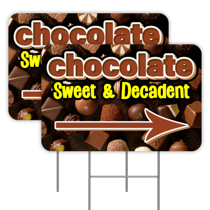 Chocolate (Arrow) 2 Pack Double-Sided Yard Signs 16" x 24" with Metal Stakes (Made in Texas)