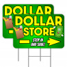 DOLLAR STORE (Arrow) 2 Pack Double-Sided Yard Signs 16" x 24" with Metal Stakes (Made in Texas)
