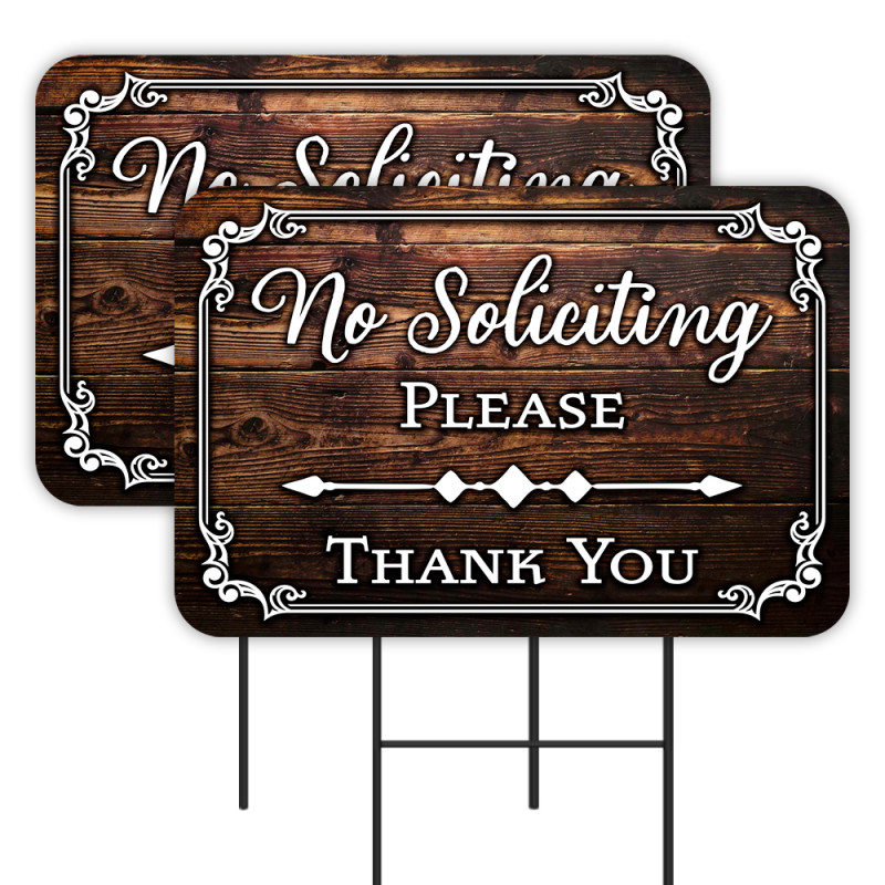 No Soliciting 2 Pack Double-Sided Yard Signs 16" x 24" with Metal Stakes (Made in Texas)