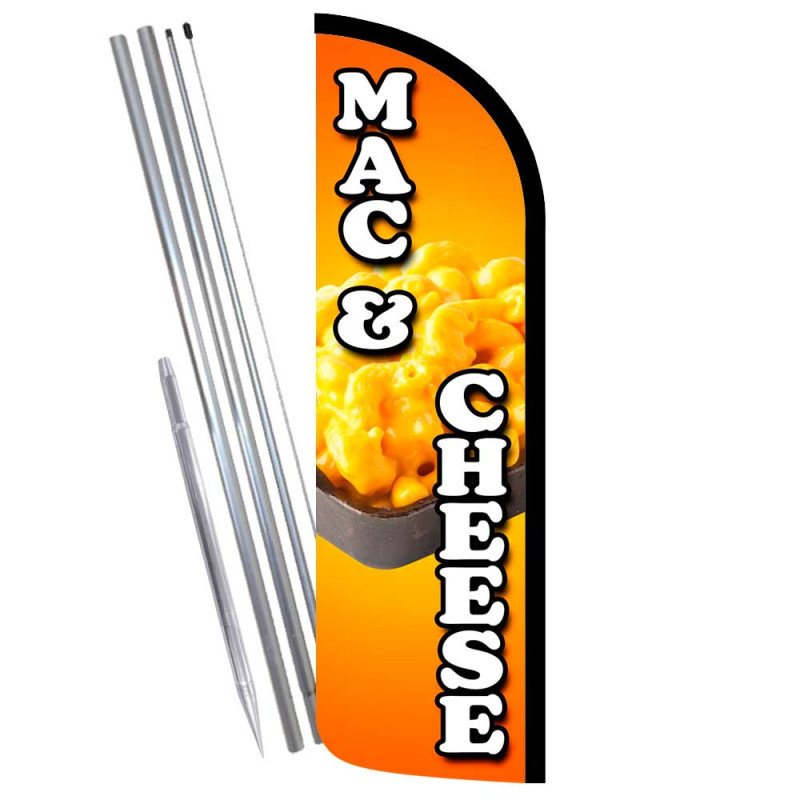 Mac & Cheese Premium Windless Feather Flag Bundle (Complete Kit) OR Optional Replacement Flag Only