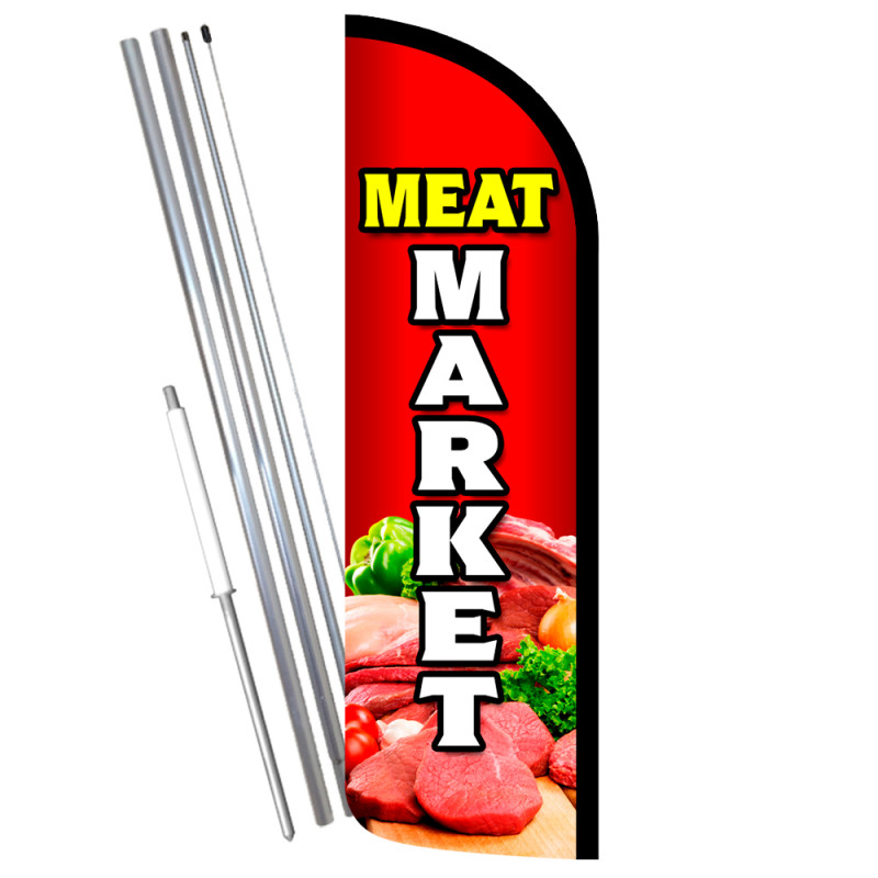 Meat Market Premium Windless Feather Flag Bundle (Complete Kit) OR Optional  Replacement Flag Only