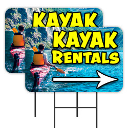 KAYAK RENTALS 2 Pack Double-Sided Yard Signs 16" x 24" with Metal Stakes (Made in Texas)