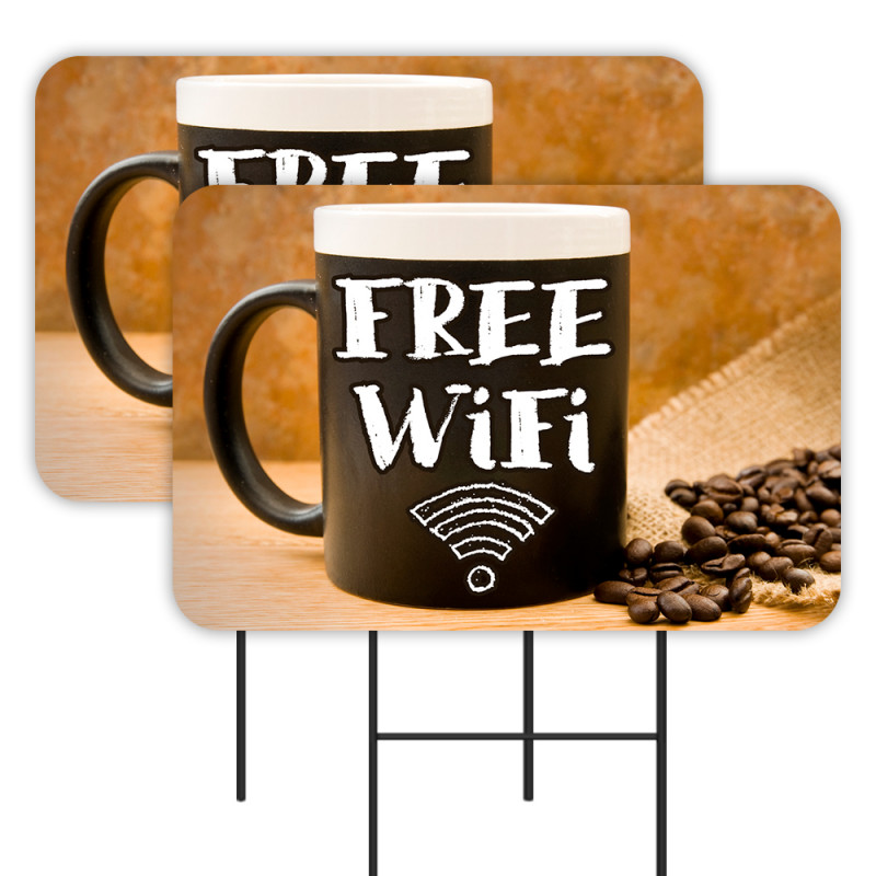 Free Wifi (Coffee) 2 Pack Double-Sided Yard Signs (Made In Texas)