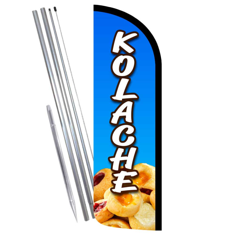 Kolache Premium Windless Feather Flag Bundle (Complete Kit) OR Optional  Replacement Flag Only