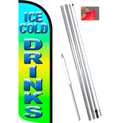 Ice Cold Drinks Windless Premium Feather Flag Bundle (11.5' Tall Flag, 15' Tall Flagpole, Ground Mount Stake) Made in The USA 84