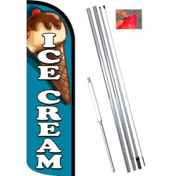 Ice Cream (Teal) Premium Windless Feather Flag Bundle (11.5' Tall Flag, 15' Tall Flagpole, Ground Mount Stake) Printed in The US