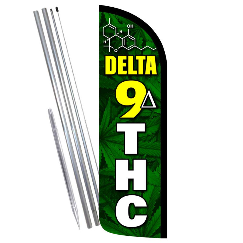 Delta 9 THC Premium Windless Feather Flag Bundle (Complete Kit) OR Optional Replacement Flag Only