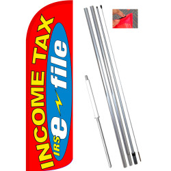 Income Tax e-File (Red/Yellow) Windless Feather Flag Bundle (11.5' Tall Flag, 15' Tall Flagpole, Ground Mount Stake)