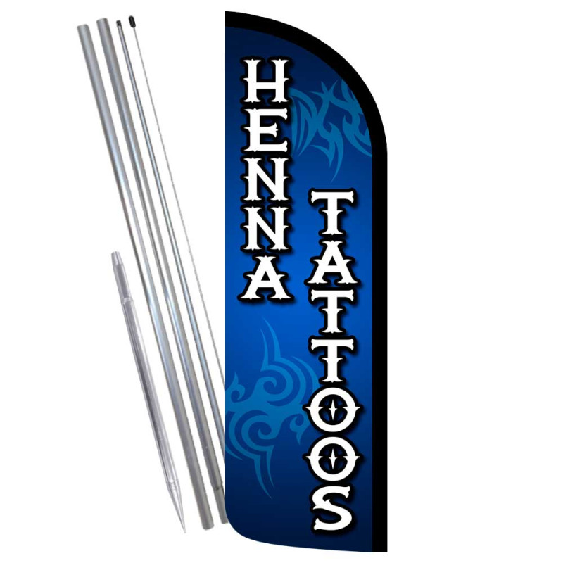 Henna Tattoos Premium Windless Feather Flag Bundle (Complete Kit) OR Optional Replacement Flag Only