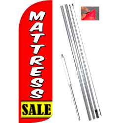 Mattress Sale (Red/Yellow) Windless Feather Flag Bundle (11.5' Tall Flag, 15' Tall Flagpole, Ground Mount Stake)