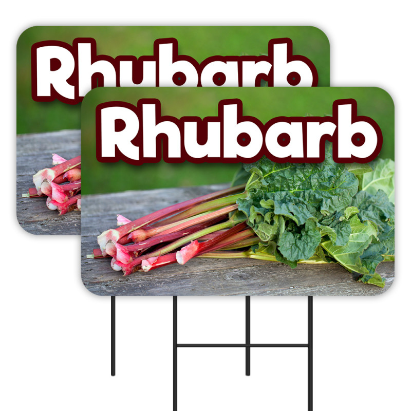 Rhubarb 2 Pack Double-Sided Yard Signs 16" x 24" with Metal Stakes (Made in Texas)