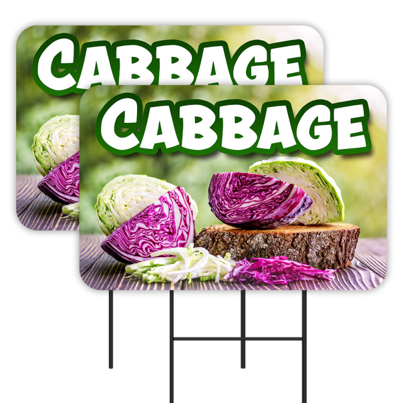 Cabbage 2 Pack Double-Sided Yard Signs 16" x 24" with Metal Stakes (Made in Texas)