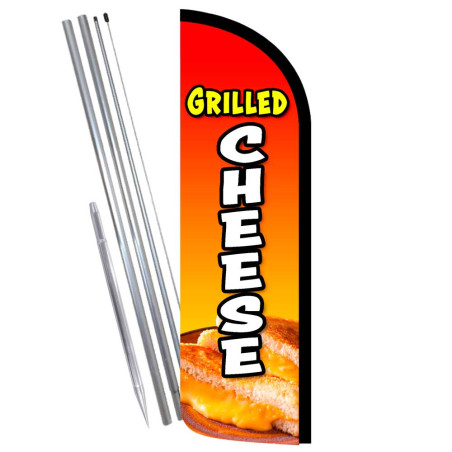 Grilled Cheese Premium Windless Feather Flag Bundle (Complete Kit) OR Optional Replacement Flag Only