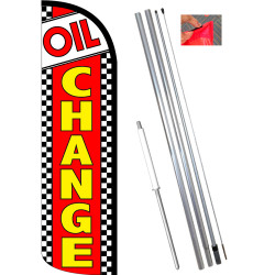 Oil Change Premium Windless Feather Flag Bundle (11.5' Tall Flag, 15' Tall Flagpole, Ground Mount Stake) Printed in the USA 8410