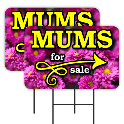 MUMS (Chrysanthemums) 2 Pack Double-Sided Yard Signs (Made In Texas)