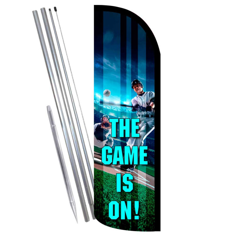 The Game Is On - Baseball Premium Windless Feather Flag Bundle (Complete Kit) OR Optional Replacement Flag Only