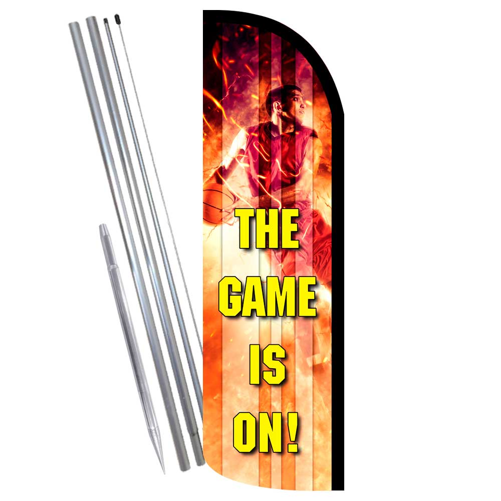The Game Is On – Basketball Premium Windless Feather Flag Bundle (Complete Kit)