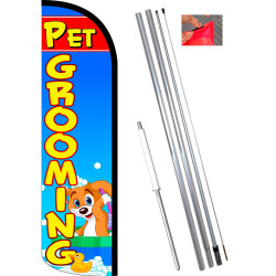 Pet Grooming Premium Windless Feather Flag Bundle (11.5' Tall Flag, 15' Tall Flagpole, Ground Mount Stake) 841098153359