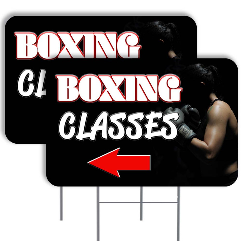 BOXING CLASSES 2 Pack Double-Sided Yard Signs 16" x 24" with Metal Stakes (Made in Texas)