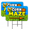 Corn Maze 2 Pack Double-Sided Yard Signs 16" x 24" with Metal Stakes (Made in Texas)