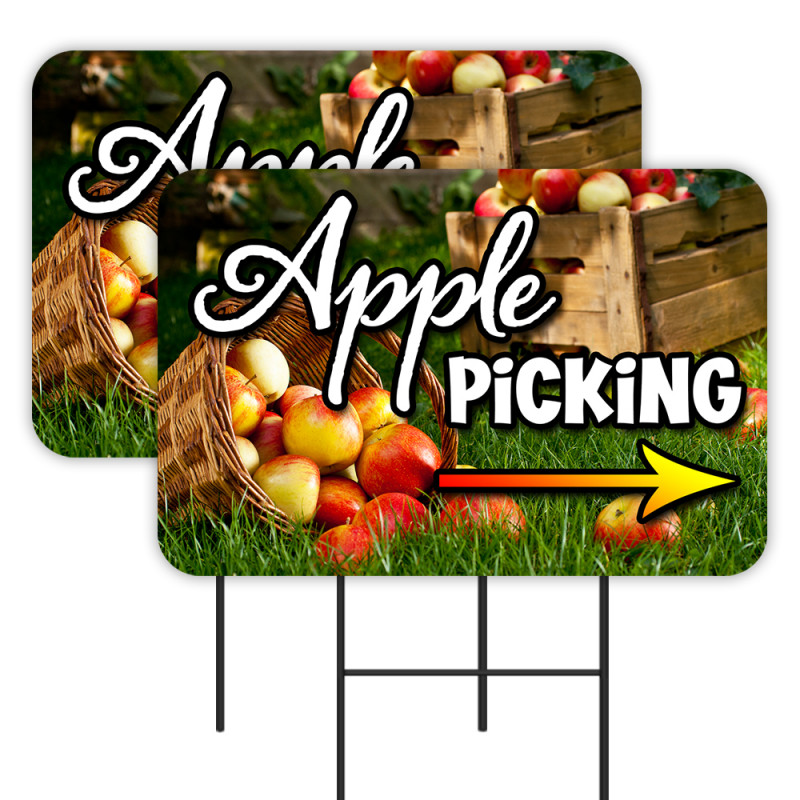 Apple Picking 2 Pack DoubleSided Yard Signs 16" x 24" with Metal