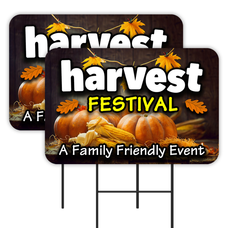 Harvest Festival 2 Pack Double-Sided Yard Signs 16" x 24" with Metal Stakes (Made in Texas)