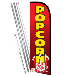 Popcorn Premium Windless Feather Flag Bundle (11.5' Tall Flag, 15' Tall Flagpole, Ground Mount Stake) 841098153403