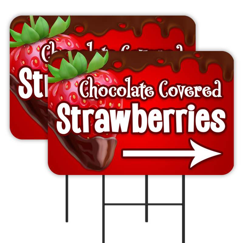 Chocolate Covered Strawberries 2 Pack Double-Sided Yard Signs 16" x 24" with Metal Stakes (Made in Texas)