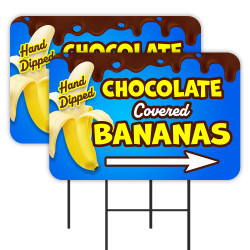 Chocolate Covered Bananas 2 Pack Double-Sided Yard Signs 16" x 24" with Metal Stakes (Made in Texas)