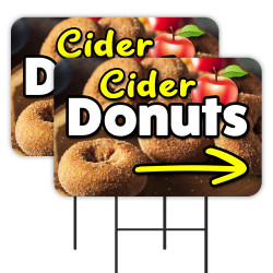 Apple Cider Donuts 2 Pack Double-Sided Yard Signs 16" x 24" with Metal Stakes (Made in Texas)