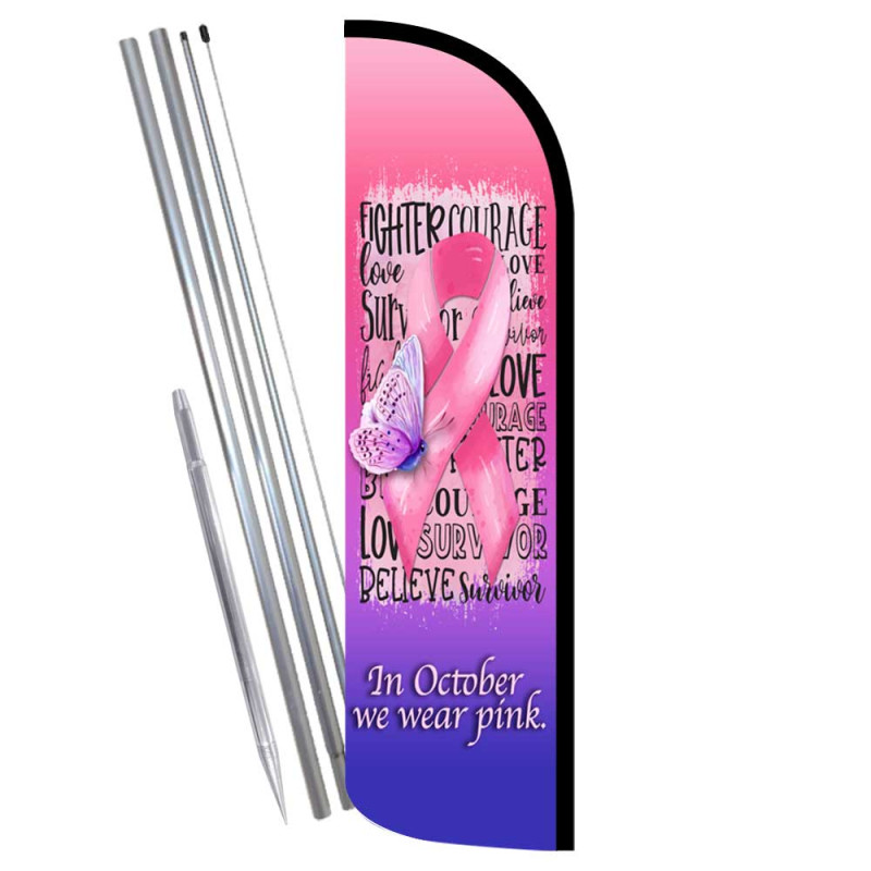 Breast Cancer Awareness Windless Feather Flag Bundle (Complete Kit) OR Optional Replacement Flag Only