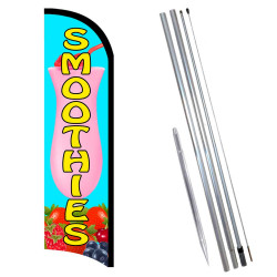 Smoothies Windless Feather Flag Bundle (11.5' Tall Flag, 15' Tall Flagpole, Ground Mount Stake) 841098153649
